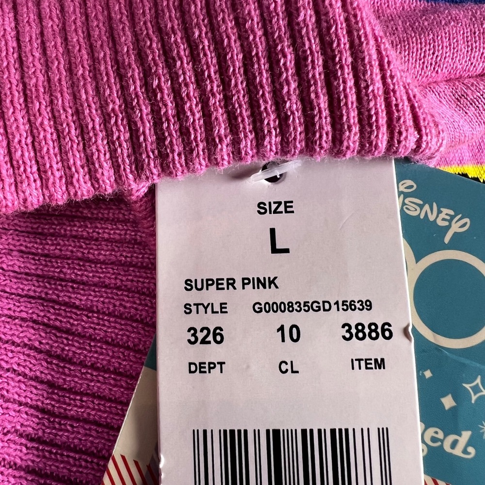 Disney Mickey Minnie Mouse Cardigan Sweater Pink Rainbow Stripe Size LARGE NWT - Picture 8 of 13